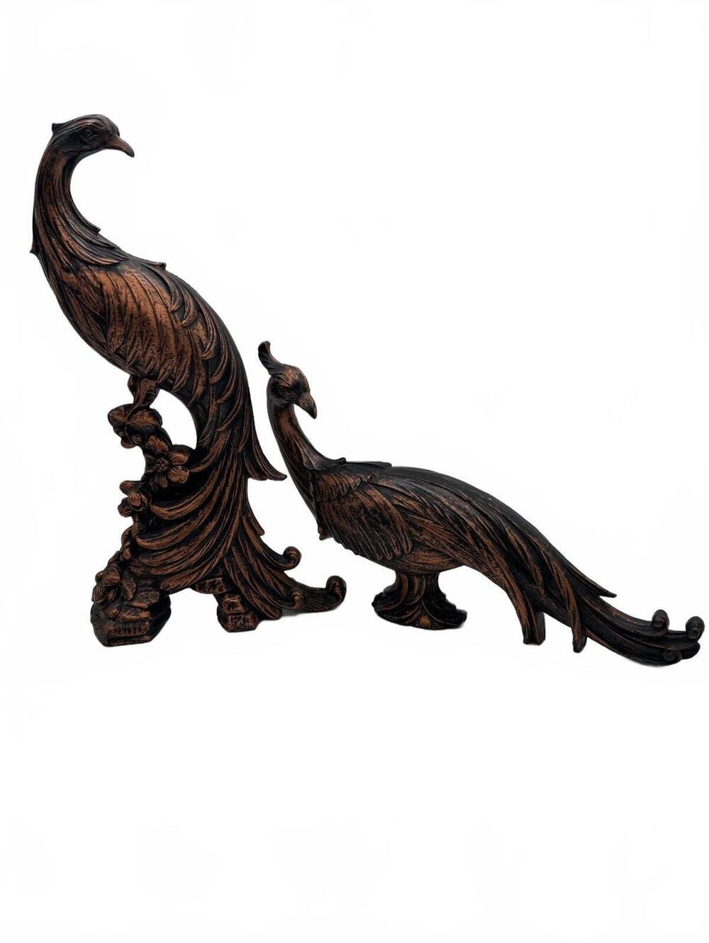 Vintage Copper Craft Guild Taos Peacock Figurines Pair Faux Copper Resin Decor